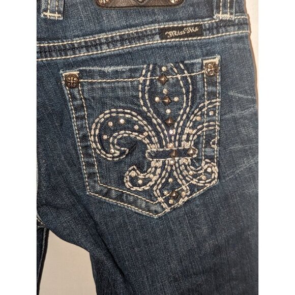 Miss Me Jeans Womens 28 Blue Bootcut Mid Rise Embroidered Denim JP5010B - Picture 6 of 16